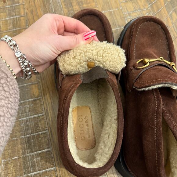 Gucci horsebit ankle boot brown suede shearling lining - Picture 9 of 9